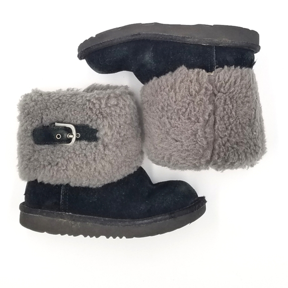 UGG Ellee Suede Fur Boots Buckle 1Y Youth - Picture 1 of 7